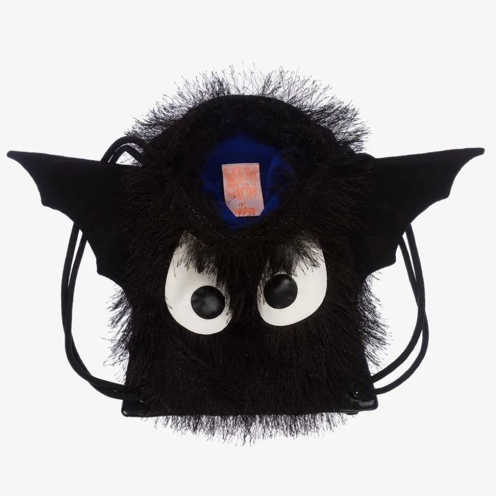 Black Fluffy Bat Drawstring Bag (29cm)