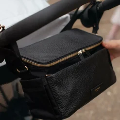 Black Leather Alyssa Stroller Organiser Bag (27cm)