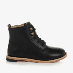 Black Leather Brogue Ankle Boots
