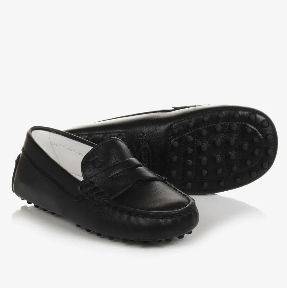 Black Leather Gommino Moccasins