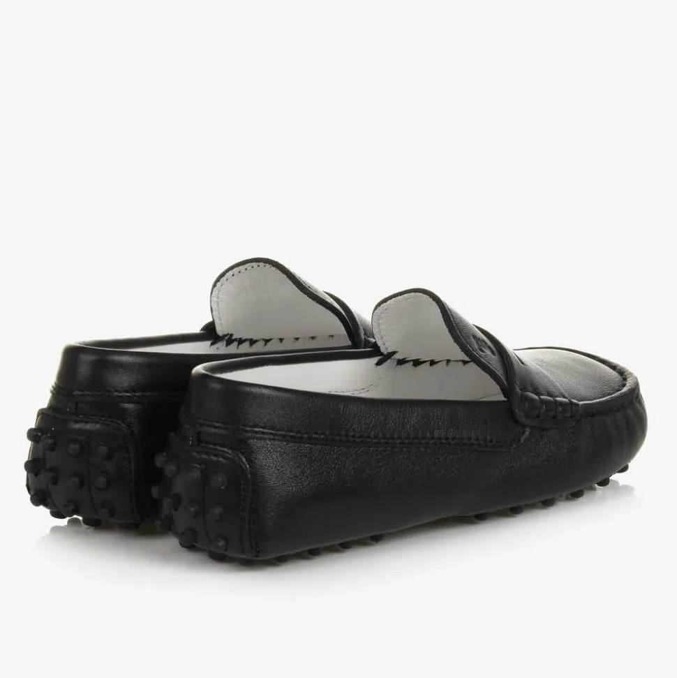 Black Leather Gommino Moccasins