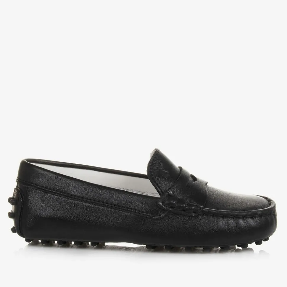 Black Leather Gommino Moccasins