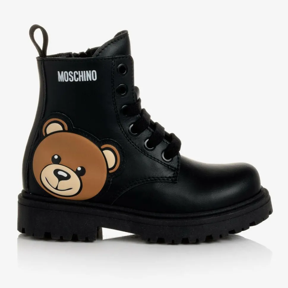 Black Leather Teddy Bear Boots