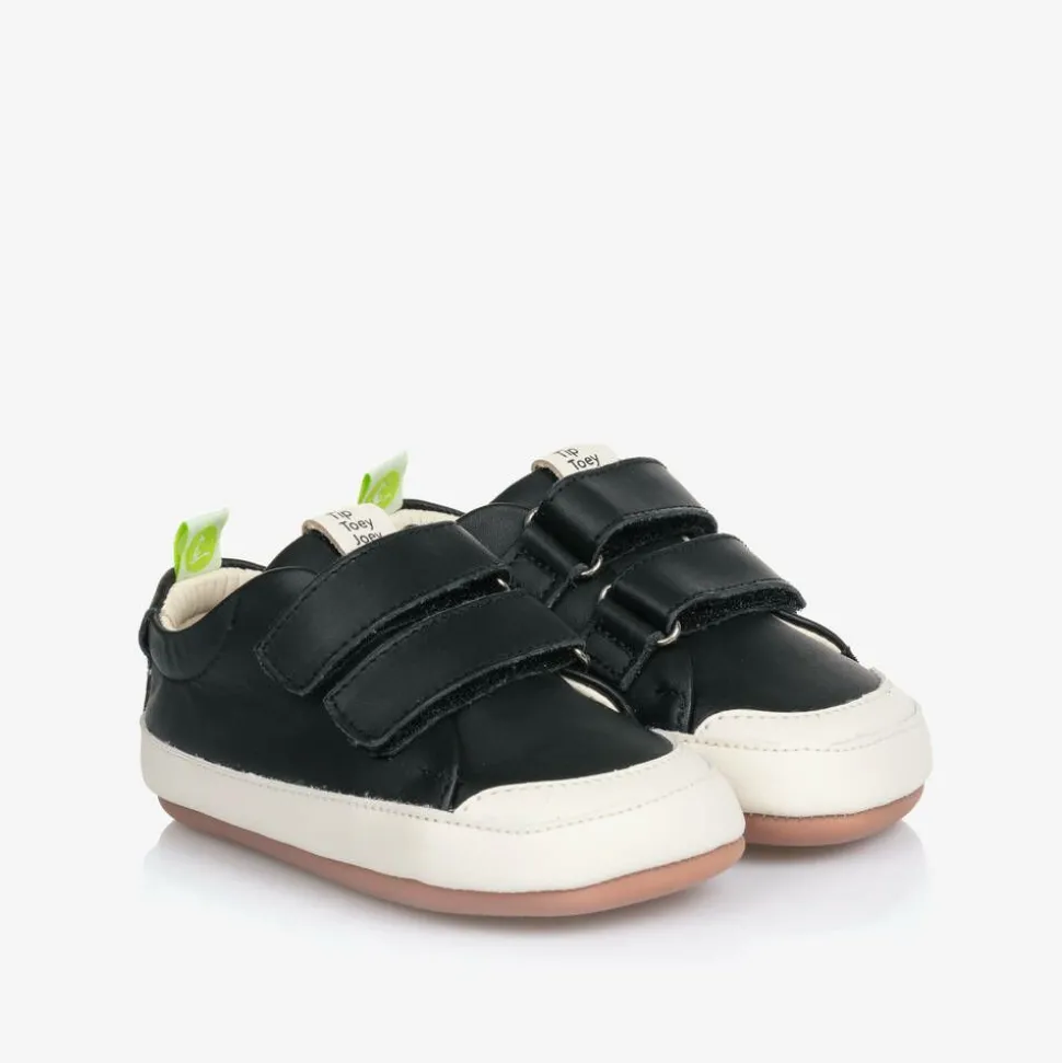 Black Leather Velcro Trainers