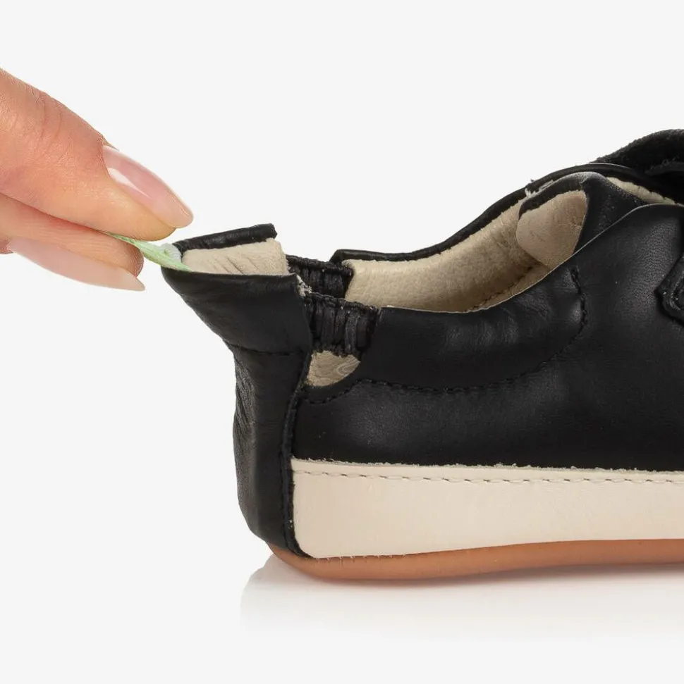 Black Leather Velcro Trainers