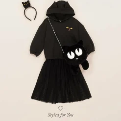 Black Organic Cotton Cat Hoodie