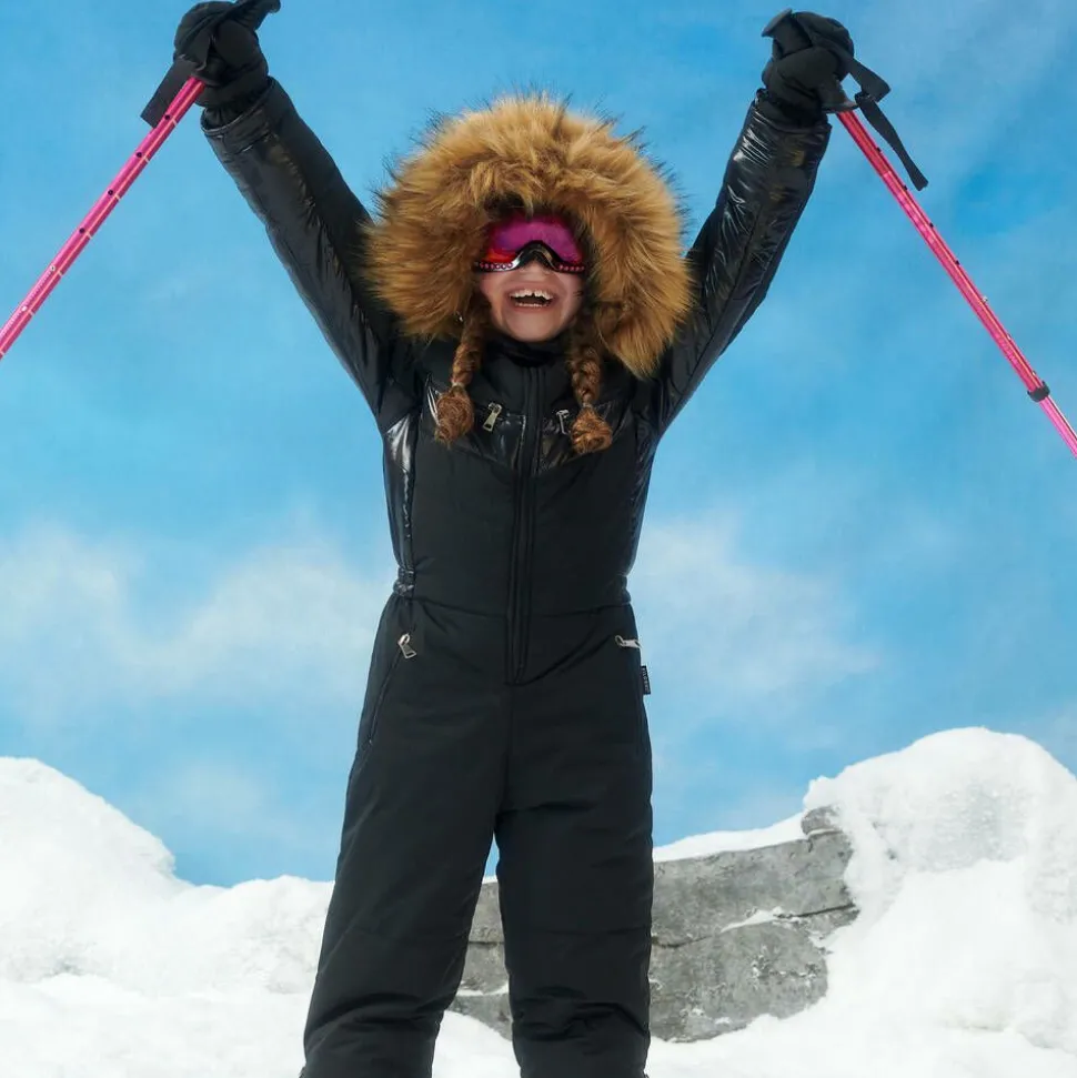 Black Padded Hooded Snowsuit