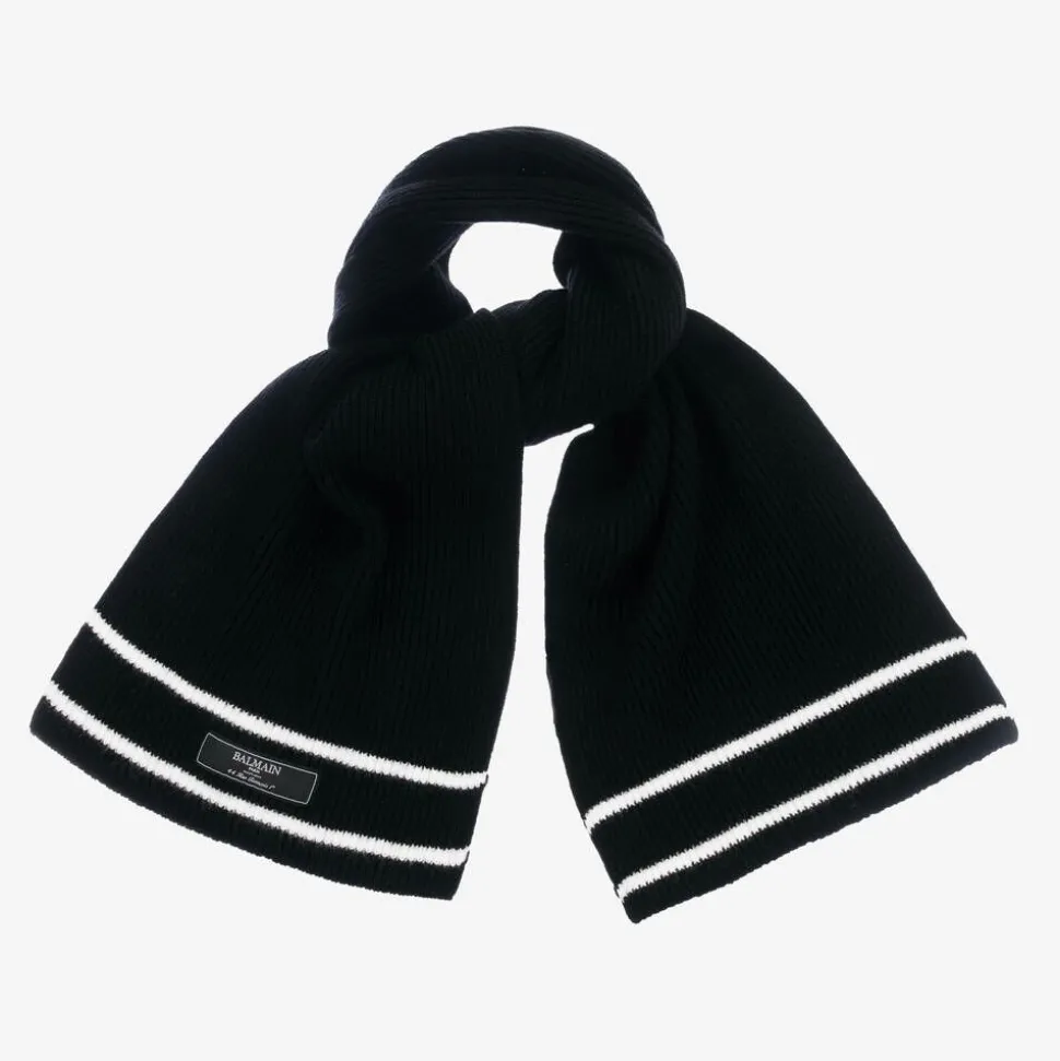Black Ribbed Wool Scarf