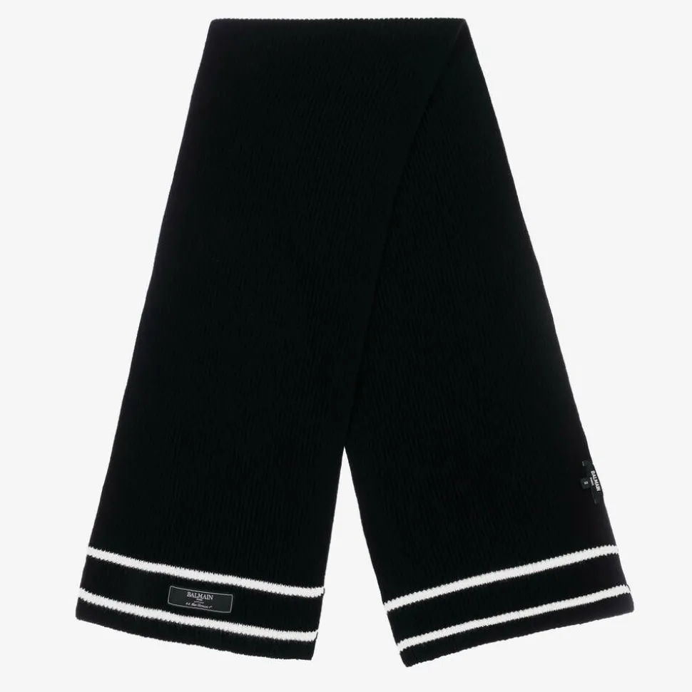 Black Ribbed Wool Scarf