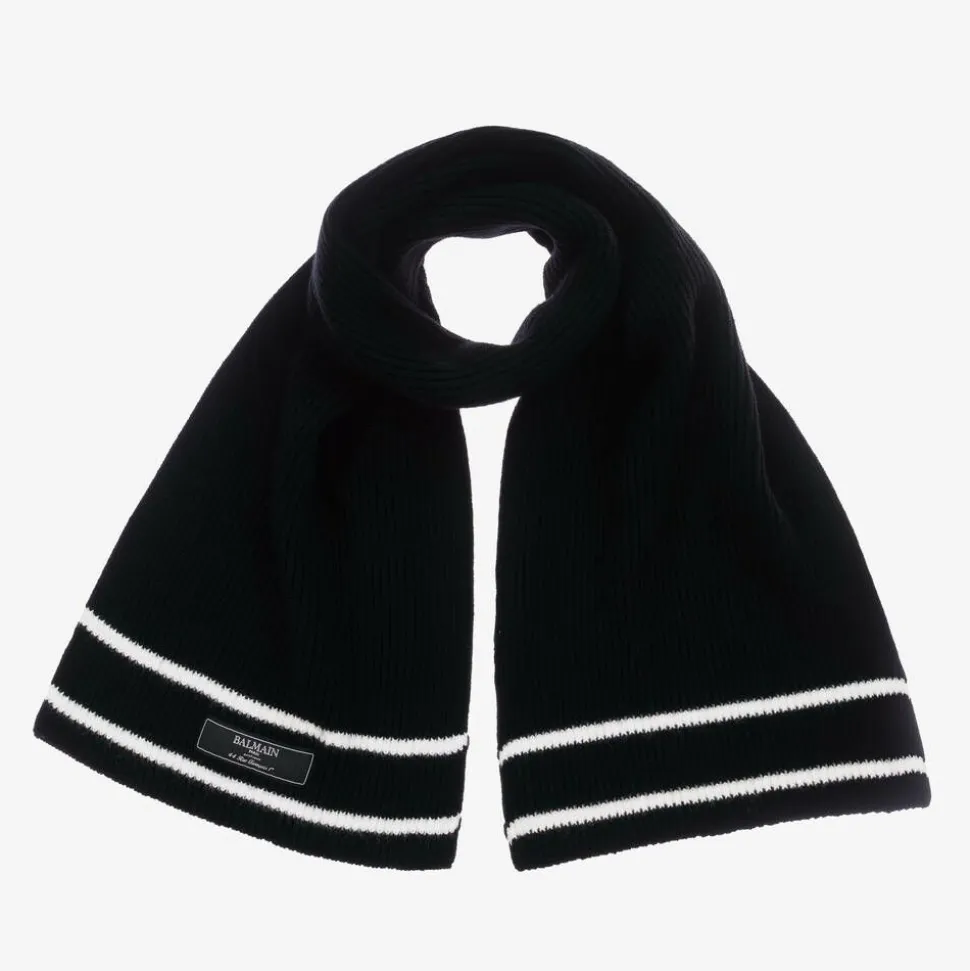 Black Ribbed Wool Scarf