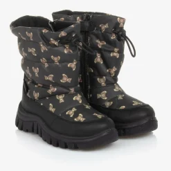 Black Teddy Bear Print Snow Boots