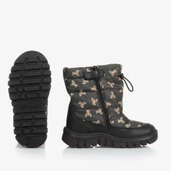 Black Teddy Bear Print Snow Boots