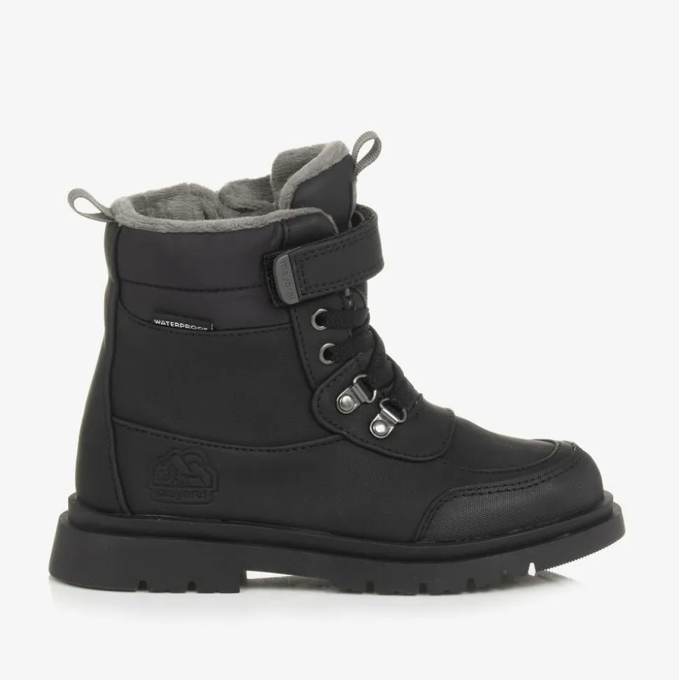 Black Waterproof Faux Leather Boots