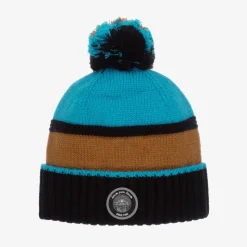Blue & Brown Knitted Pom-Pom Hat