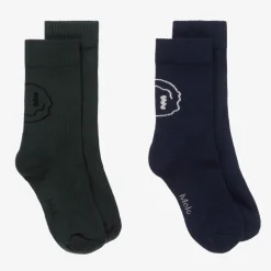Blue & Green Cotton Knit Socks (2 Pack)