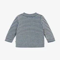 Blue & White Chunky Knit Wool Cardigan