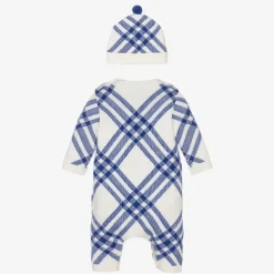 Blue Check Wool & Cashmere Babysuit Set