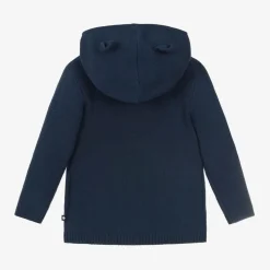 Blue Cotton & Wool Hooded Cardigan