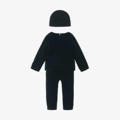 Blue Cotton & Wool Knit Baby Trouser Set