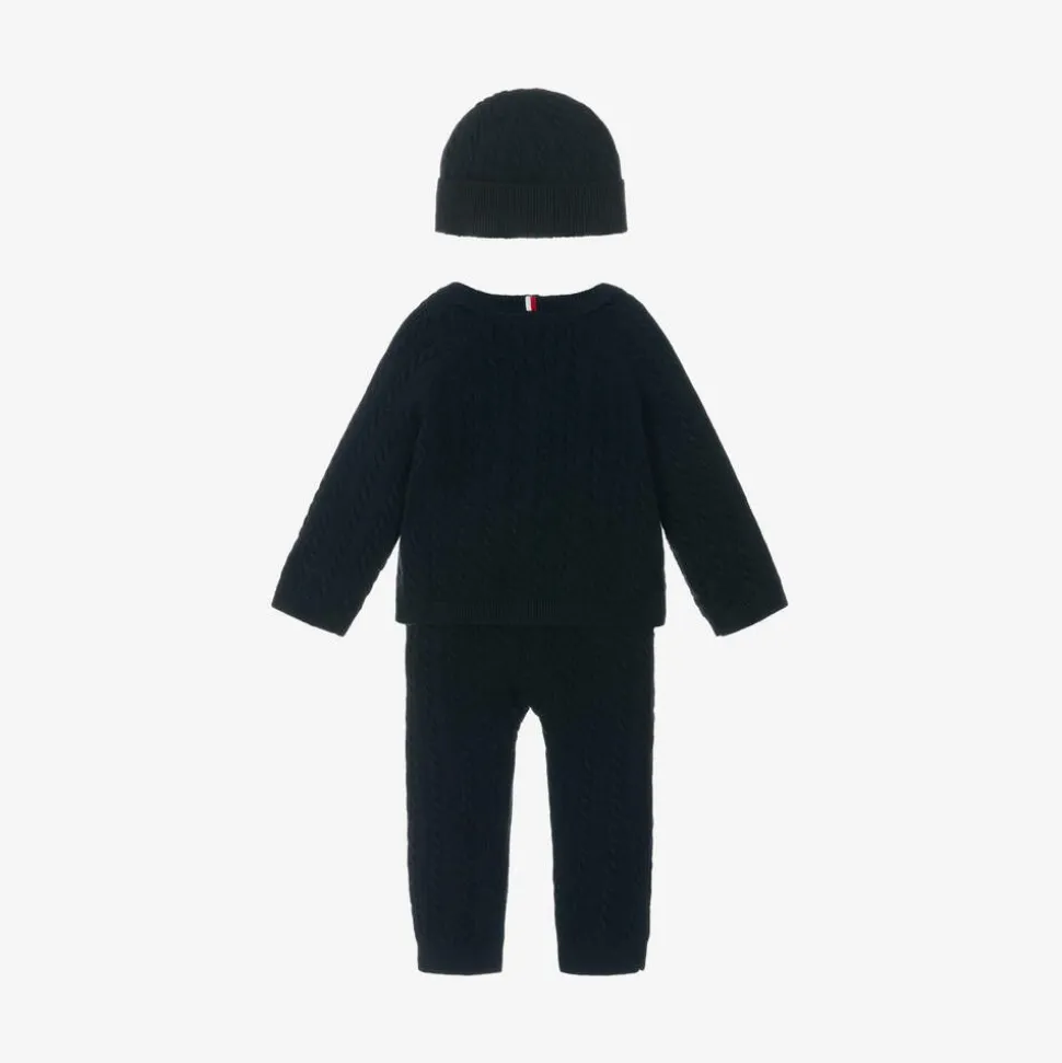 Blue Cotton & Wool Knit Baby Trouser Set