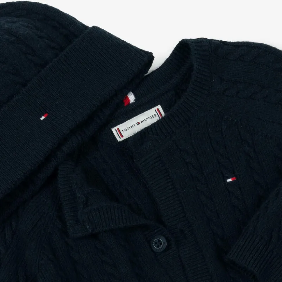 Blue Cotton & Wool Knit Baby Trouser Set