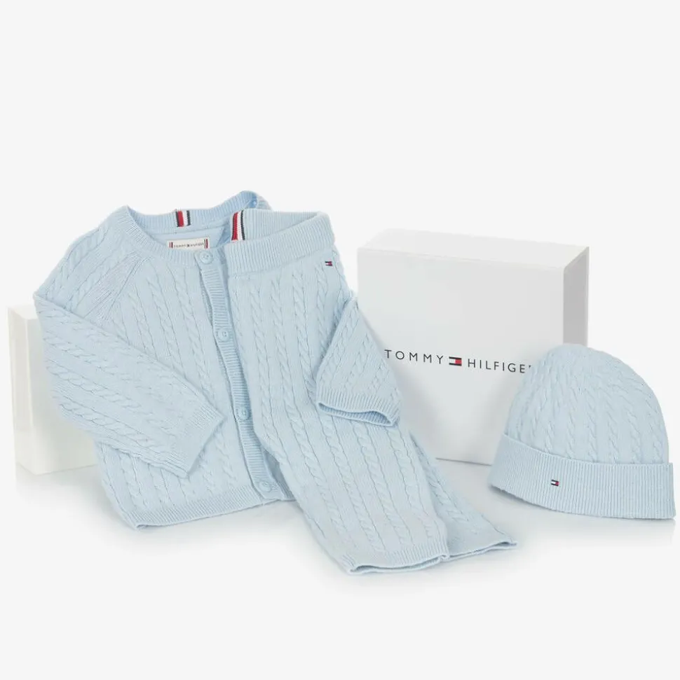 Blue Cotton & Wool Knit Baby Trouser Set