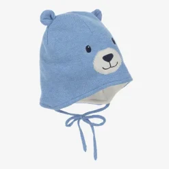 Blue Cotton Bear Hat & Mittens Set