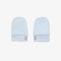 Blue Cotton Crescent Moonlight Scratch Mittens