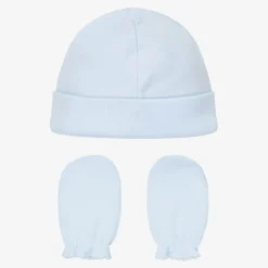 Blue Cotton Hat & Mittens Set