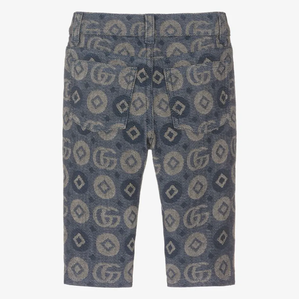 Blue Cotton Jacquard Logo Trousers