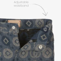 Blue Cotton Jacquard Logo Trousers