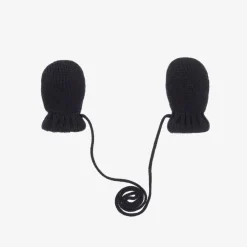 Blue Cotton Knit Baby Mittens