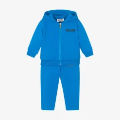 Blue Cotton Teddy Bear Logo Tracksuit