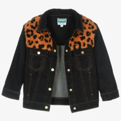 Blue Denim & Leopard Print Fleece Jacket