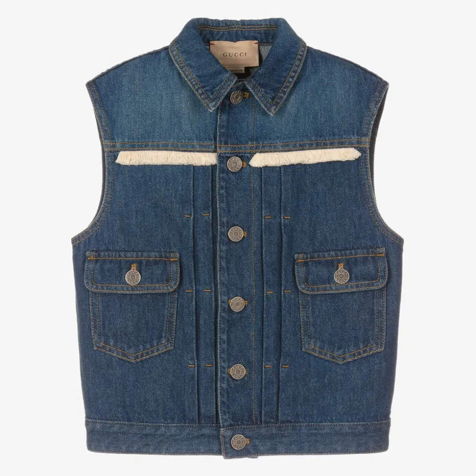 Blue Embroidered Logo Denim Gilet