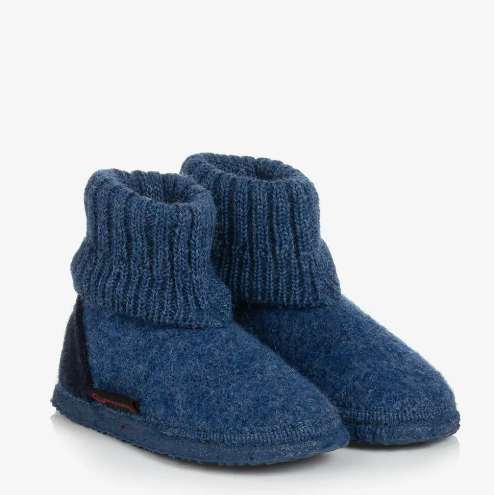 Blue Felted Wool Slippers