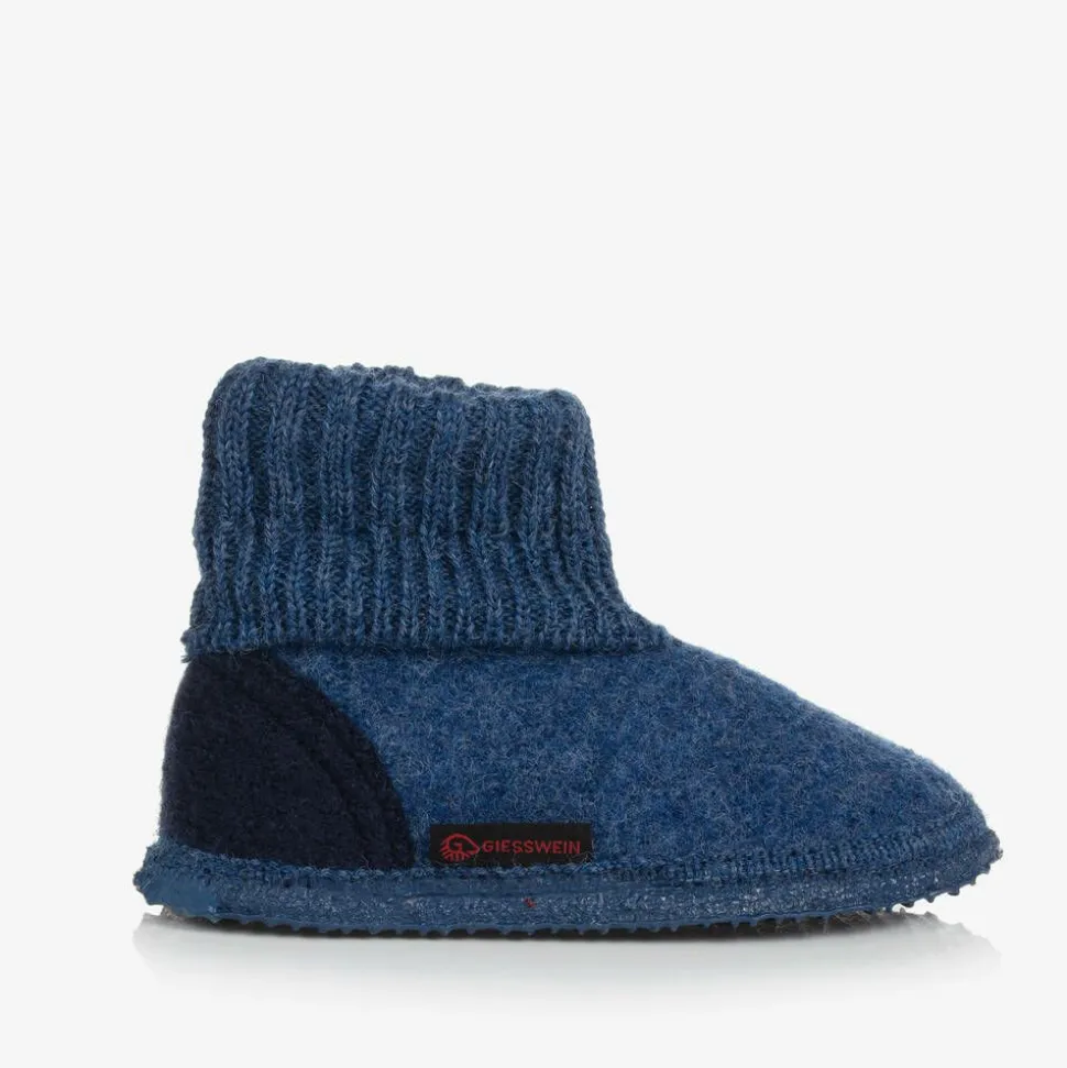 Blue Felted Wool Slippers