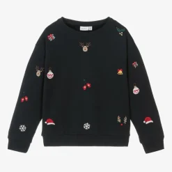 Blue Festive Cotton Sweatshirt