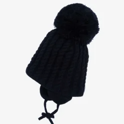 Blue Laura Knitted Giant Pom-Pom Beanie