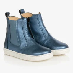 Blue Leather Ankle Boots