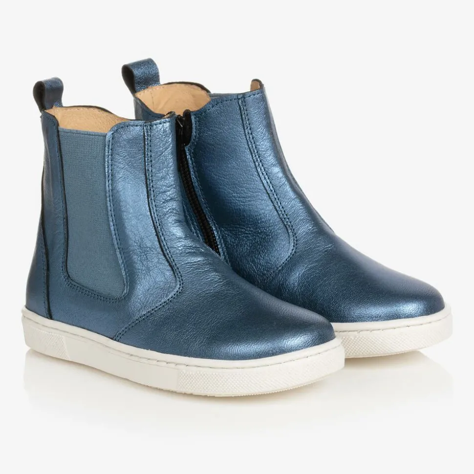 Blue Leather Ankle Boots