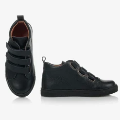 Blue Leather High-Top Trainers