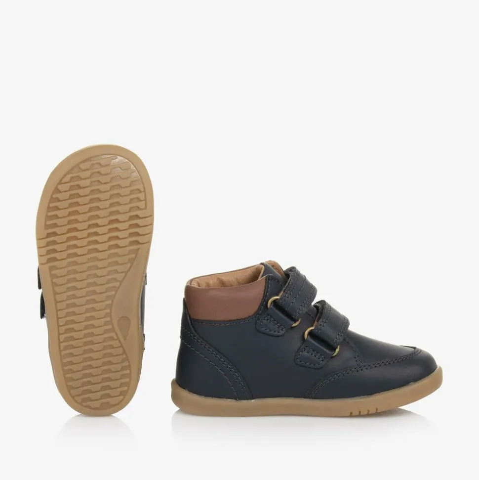 Blue Leather Velcro Boots