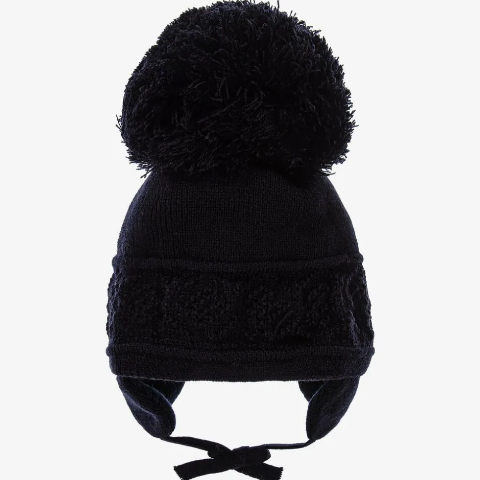 Blue Malva Knitted Giant Pom-Pom Beanie