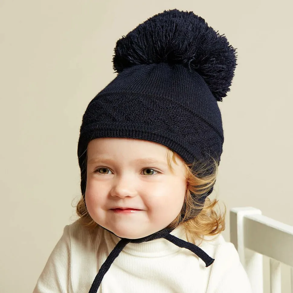 Blue Malva Knitted Giant Pom-Pom Beanie