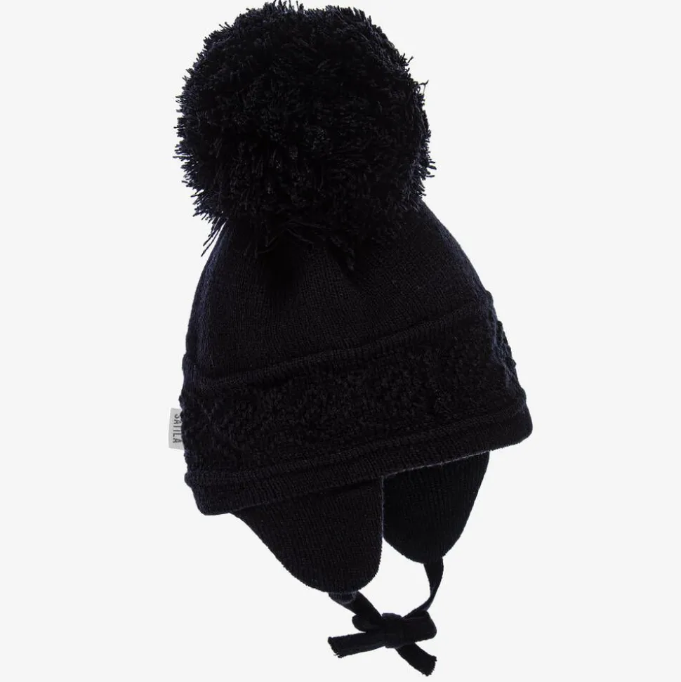 Blue Malva Knitted Giant Pom-Pom Beanie