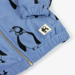 Blue Penguin Print Zip-Up Fleece Top