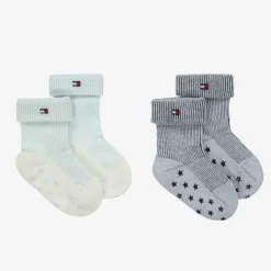 Blue Ribbed Cotton Baby Socks (2 Pack)