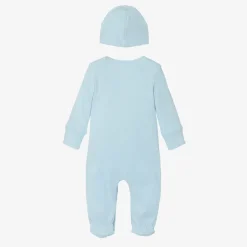 Blue Ribbed Cotton Babygrow Set