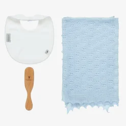 Blue Shawl & Bib Baby Gift Set